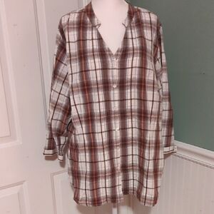 Fashion Bug Womens V Neck Plaid Top Shirt Plus Size 22W 24W